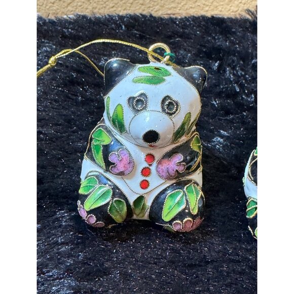 Cloisonné Panda Ornaments Set Of 2 With Gold Hanging Cord - Picture 2 of 9